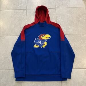 Adidas Kansas Jayhawks Logo Hoodie Men’s Large Blue Polyester Fleece Lined